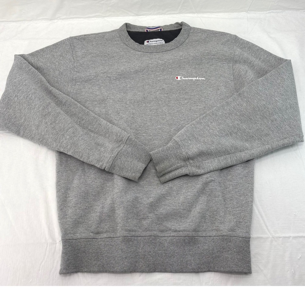 Champion Mens Crewneck Sweatshirt Heather Gray GF-8H Embroidered Logo Size Small